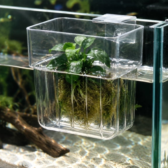 Aquarium Plant Holder Transparent Plastic Fish Tank Plant Pots with Hooks for Hanging Aquascaping Hydroponic Aquatic Plants Clear Acrylic Aquarium Planter Cup for Fish Tanks Water Gardens Home
