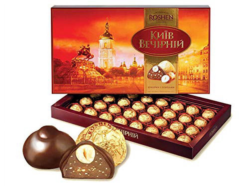 NEW Roshen Kyiv Vecherniy Chocolate Candy with Chopped and Hazelnuts Coating, Premium Gift Box 12.42oz/352 grams