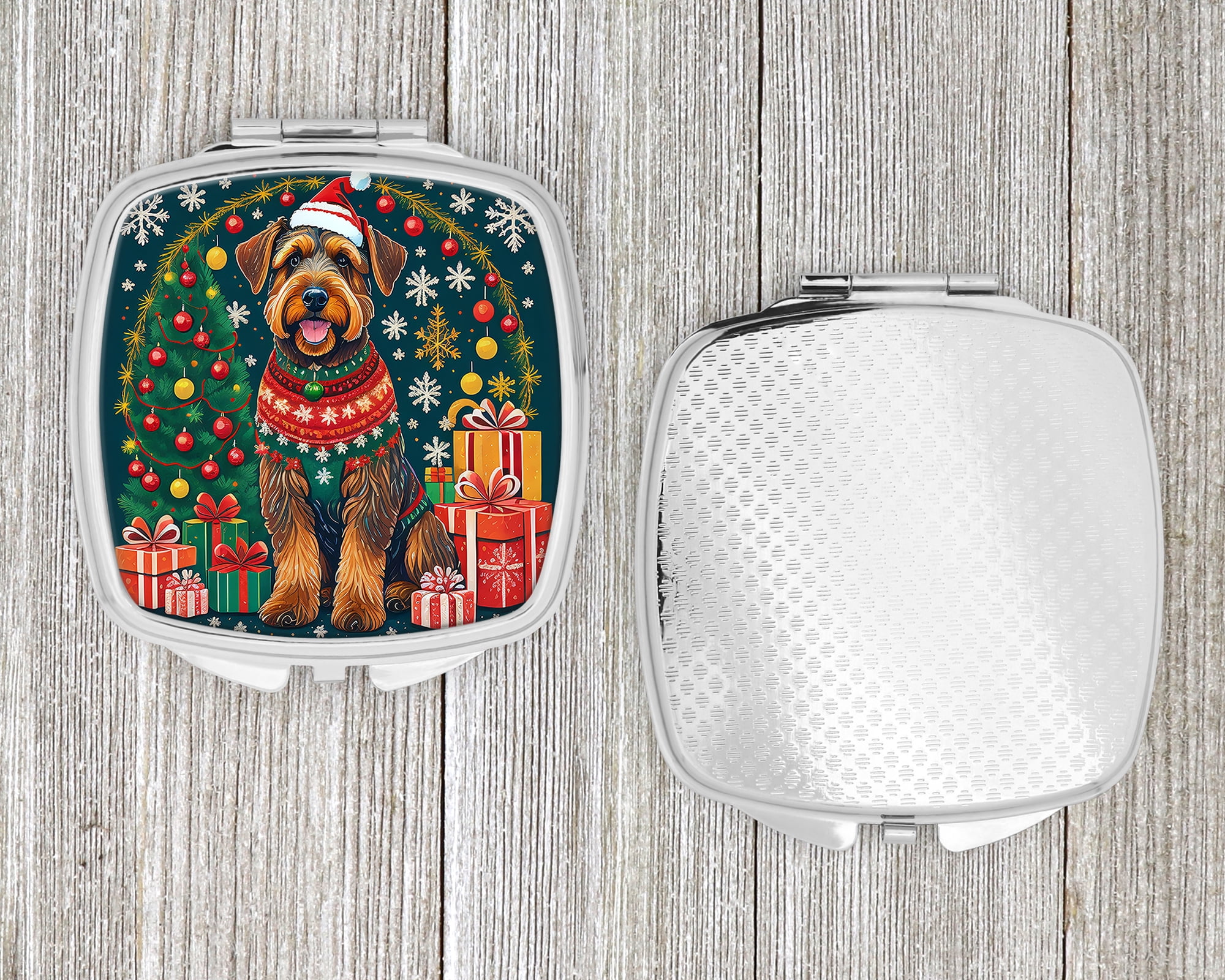 Airedale Terrier Christmas Compact Mirror 2.75 in x 3 in