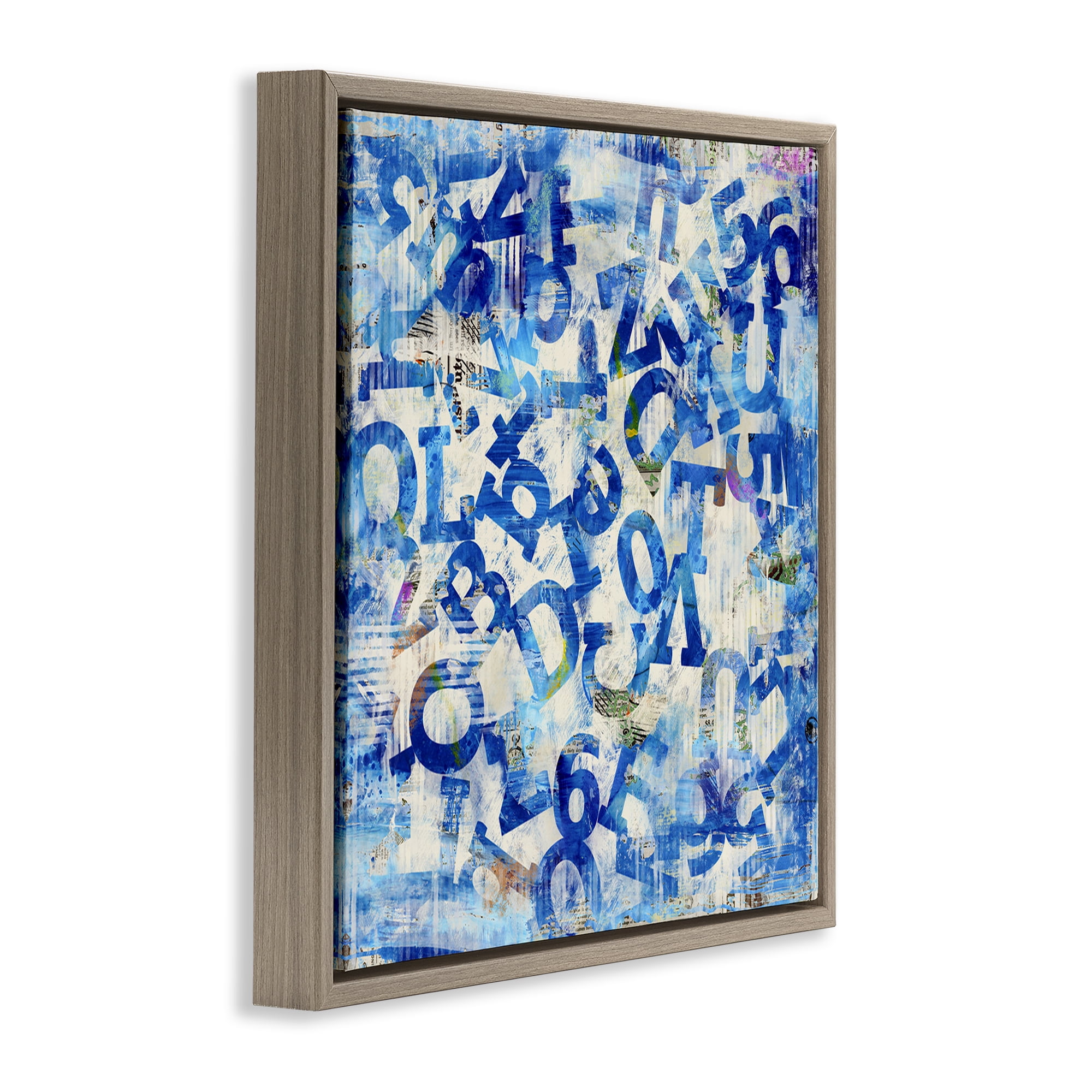 Stupell Industries Blue Letters Arrangement Abstract Painting Brown Floater Framed Canvas Art Print Wall Art, 25 x 25