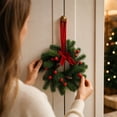 thumbnail image 5 of 2Pcs Christmas Wreath Door Hanger, 11.02 Inch Artificial Pine Wreath with Red Berries, Pinecones & Velvet Bow, Festive Hanging Wreath for Front Door Wall Closet Holiday Decor, 5 of 9