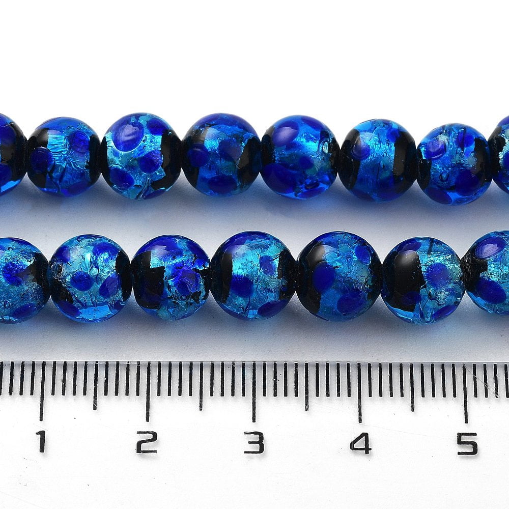 50pc Glow in the Dark Luminous Style Handmade Silver Foil Glass Round Beads Blue 8mm Hole: 1mm