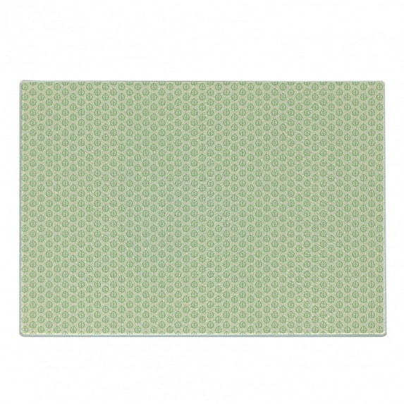 Nature Cutting Board, Abstract Geometric Spring Themed Green Leaves Repeating Pattern on White Background, Decorative Tempered Glass Cutting and Serving Board, Small Size, Green White, by Ambesonne