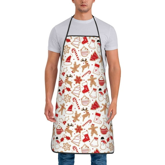 Wukai Gingerbread Holiday Sweets Print Aprons Adjustable Bib Aprons Cooking Kitchen Chef Apron for Women and Men