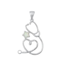Sterling Silver Stethoscope White Simulated Opal Star Pendant MD Charm Jewelry Female Unisex