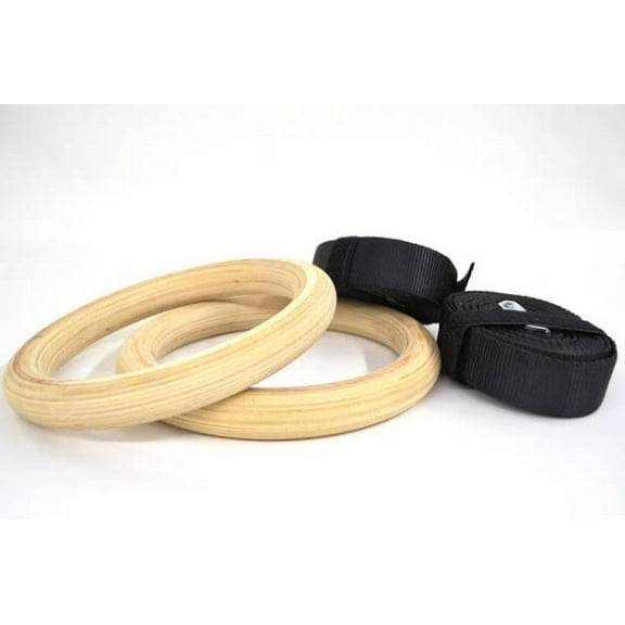 AbleFitness Adjustable Straps Cross-Fit Wooden Gymnastics Rings, White, 2.69 lbs