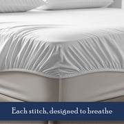 Color Sense 100% Cotton Percale Single Fitted Bedsheet Cool & Crisp Queen White