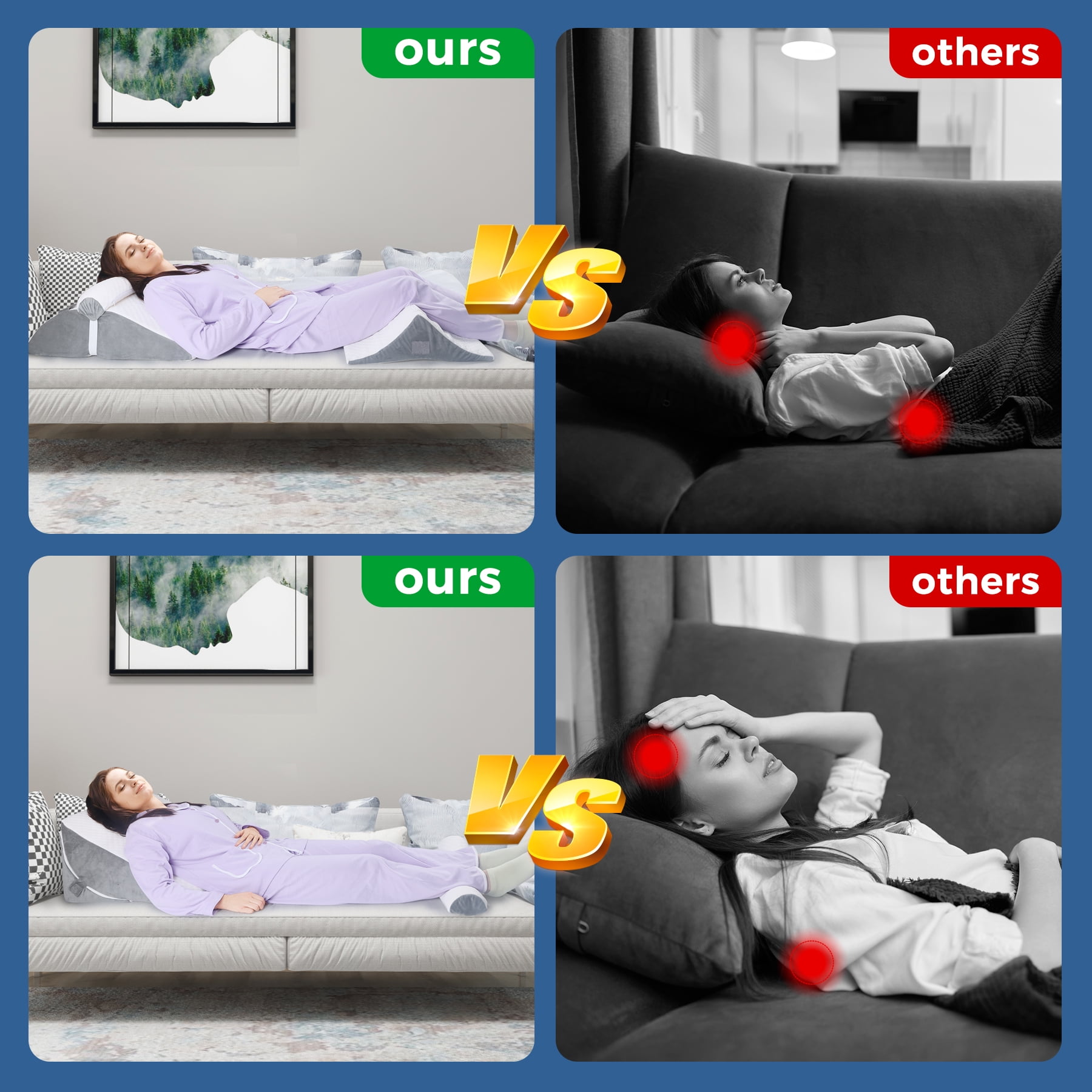 3Pcs Orthopedic Bed Wedge Pillow Set for Sleeping, Folding Foam Triangle Pillow with Headrest for Leg Elevation, Sleep Apnea, Acid Reflux, Snoring, Adjustable Incline Cushion with Washable Cover