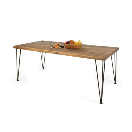 Auranook 72”x 36” Rectangular Dining Table, Industrial Wood and Metal Legs - Teak Finish, Natural