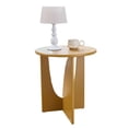 thumbnail image 3 of Kings Brand Furniture Theo Modern End Table – Round Wood Accent Table with Sculptural U-Shaped Base for Living Room, Bedroom, or Office (Honey Mustard), 3 of 4