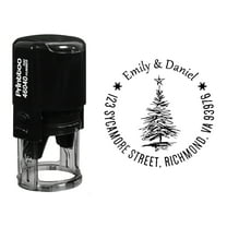 Printtoo Custom Round Return Address Self Inking Rubber Stamp Christmas Tree Personalized Stamper-Black