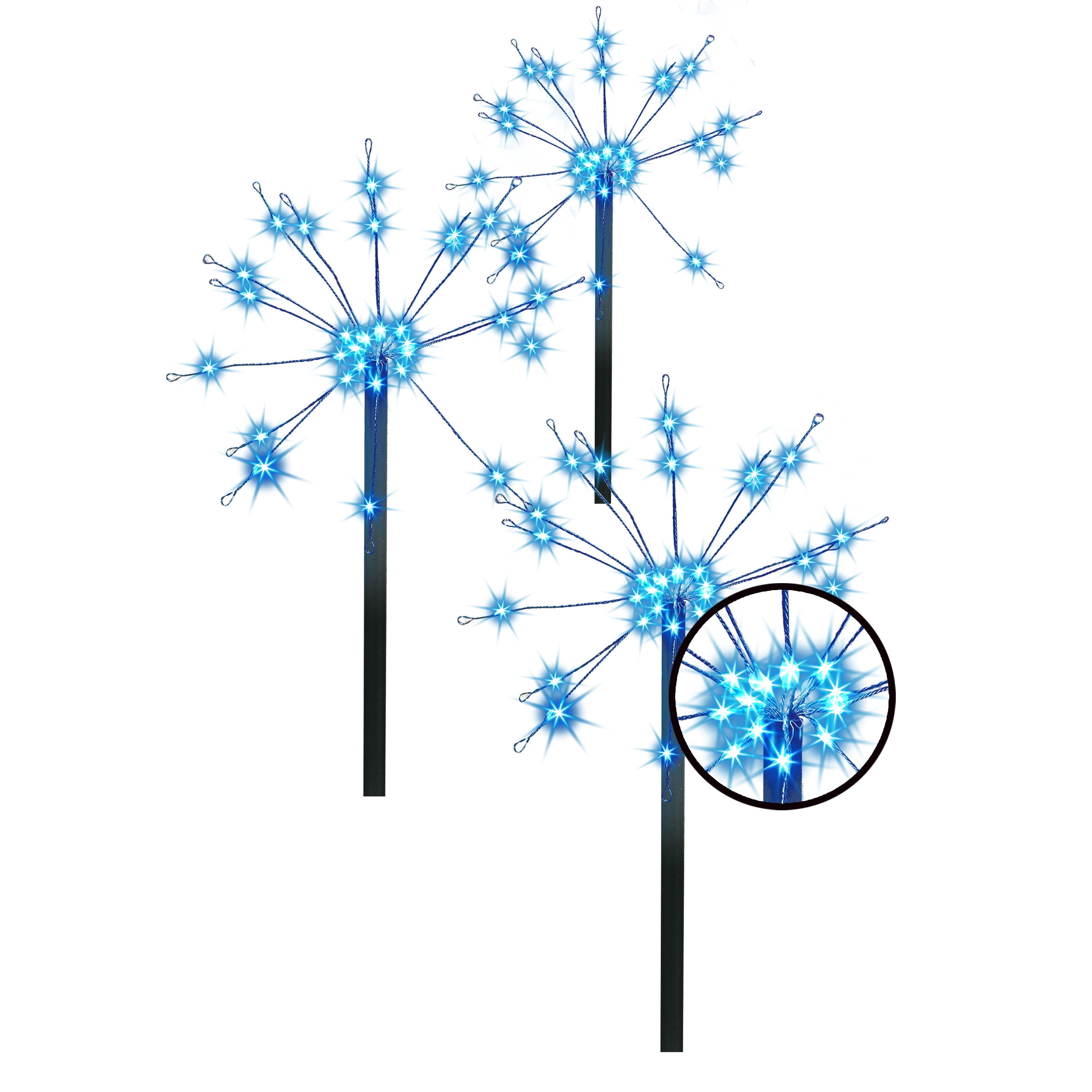 Outdoor Solar-Powered LED 8-Function Starburst Christmas Pathway Lights, Blue, Set of 3, by Holiday Time