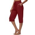 thumbnail image 4 of Mifsaly Capris Pants for Women Elastic Waist Cotton Linen Cropped Pant Lightweight Relaxed Fit Summer Vacation Clothes with Pockets Wine,XXL, 4 of 5