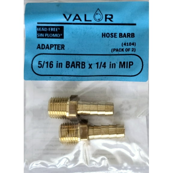2 Pack- Valor 4104-2B Brass 5/16" Barb x 1/4" MIP Adapter Hose Fitting for Air/Gas/Fuel/Oil