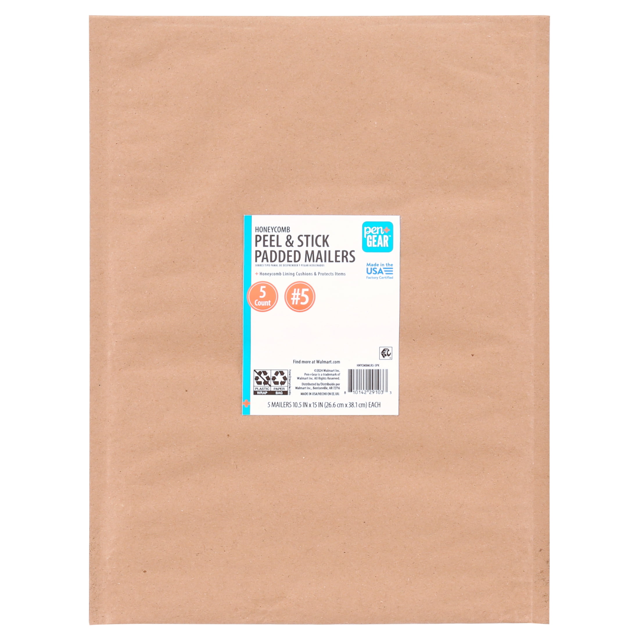 Pen+Gear Self-Seal Honeycomb Paper Padded Mailers, #5 (10.5" x 15"), 20-Count Case
