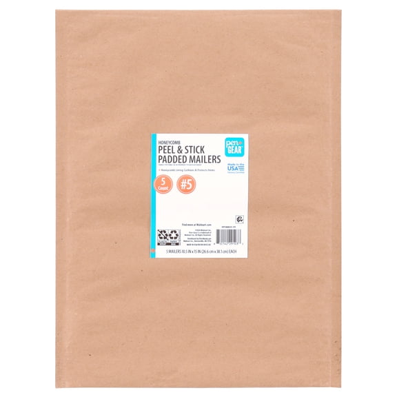 Pen+Gear Self-Seal Honeycomb Padded Mailers, 10.5" x 15", 5 Count