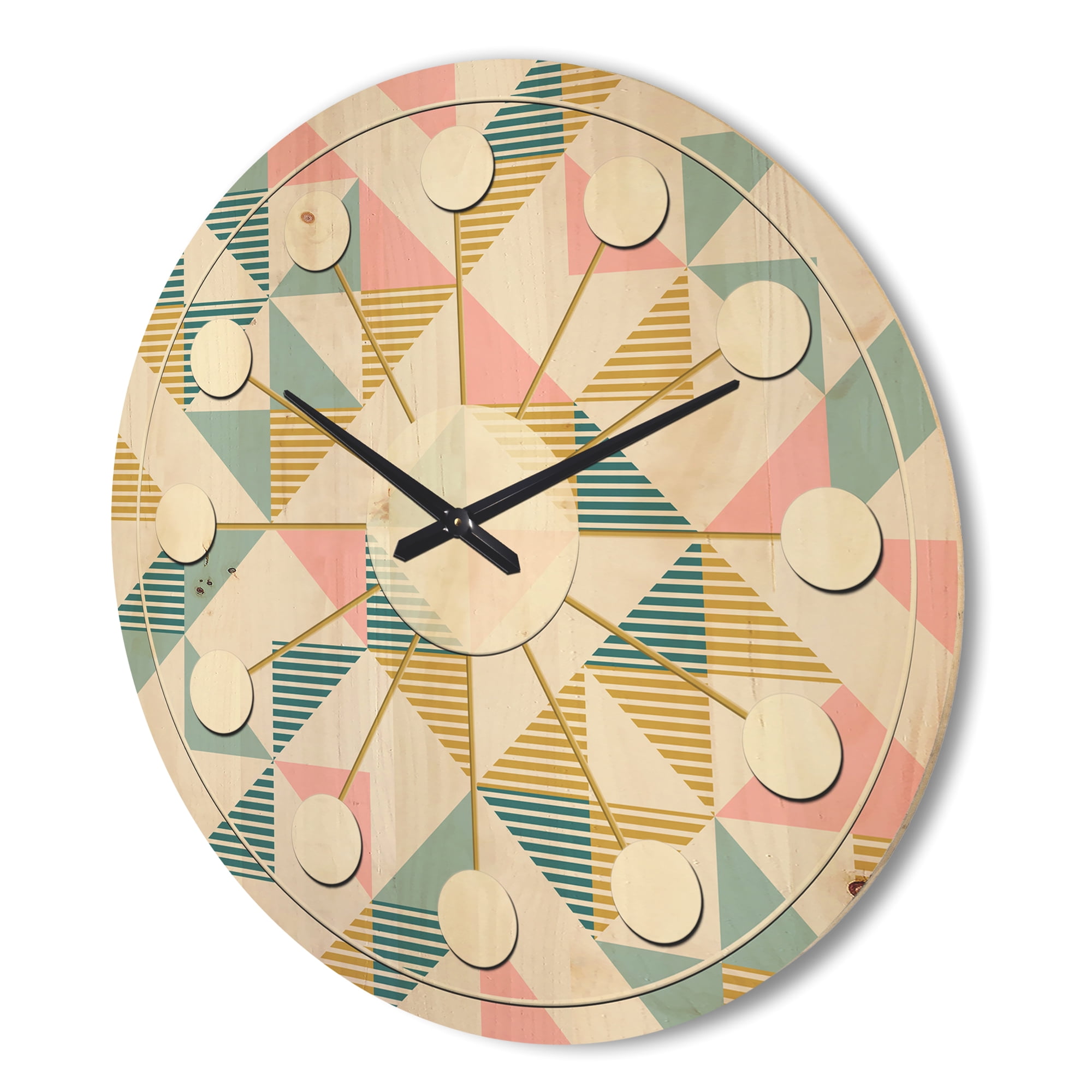 Designart 'Diamond Retro Pattern VII' Mid-Century Modern Wood Wall Clock