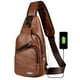 thumbnail image 1 of Mochila bandolera de piel para hombre con puerto USB, 1 of 9