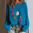 thumbnail image 2 of yardsong 2025 Christmas Women Boho Sweatshirt - Boat Neck Long Sleeve Imitation Knit Pullover Xmas Theme Holiday Sweater Sky Blue,XL, 2 of 6