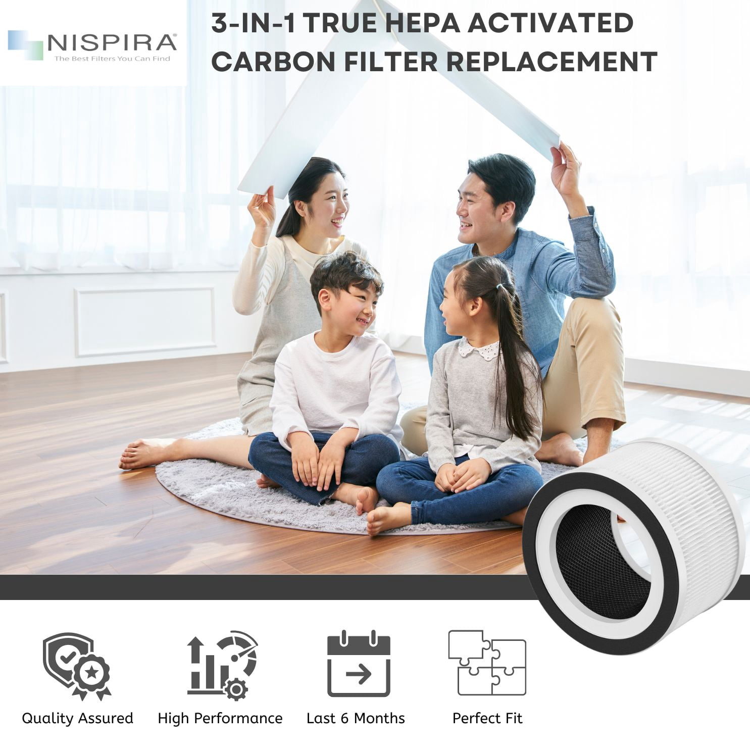 Nispira Allo 3-in-1 True HEPA Filter + Carbon Compatible with MOOKA Allo and Honati Air Purifier, Miroco, Vanaheim and Saki Air Purifier, 3 Filters