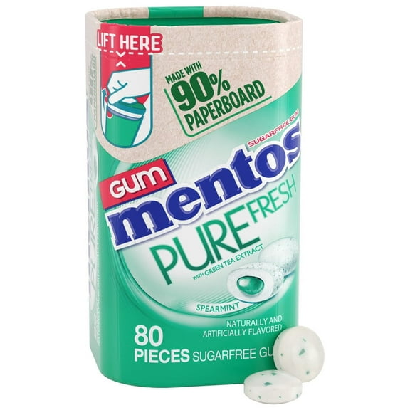 Mentos Pure Fresh Sugar-Free Chewing Gum with Xylitol Spearmint (Pack of 32)