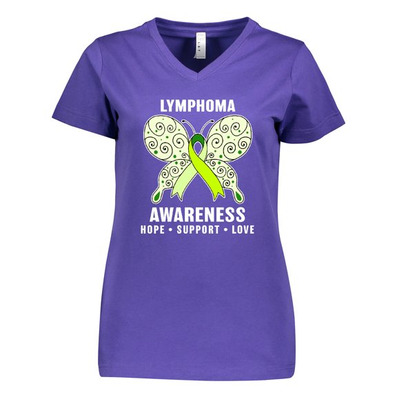 Inktastic Lymphoma Awareness Hope Support and Love Women's V-Neck T-Shirt