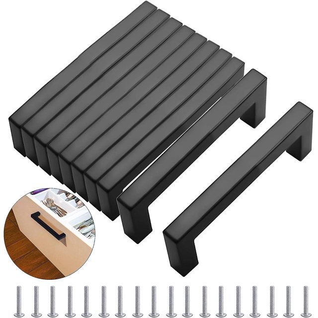Cajón de cocina negro de 10 piezas, 96 mm, moderno cajón cuadrado de acero inoxidable con 40 tornillos para escritorio, cajón, armario, alacena