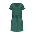 thumbnail image 3 of FRSASU Robes T-Shirt pour Femmes Tendance à Taille Nouée Robe Rayée avec Poches Décontractée Col Ras du Cou Manches Courtes Robe Midi Vert, 3 of 6