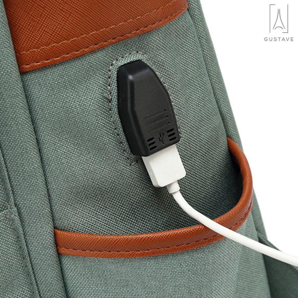 Gustave Canvas Anti-Theft Laptop Backpack for Men Women Large Capacity Casual Travel Backpack Daypack Computer Bag with USB Charging Port "Blue"