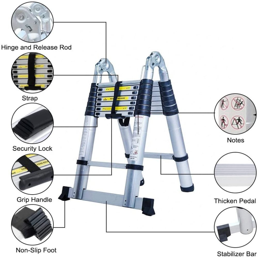 Details about  / 10.5ft Heavy Duty Aluminum Ladder Multi Purpose Telescoping Extension Ladder