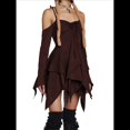 thumbnail image 3 of Disfraz de Halloween para Mujer, Vestido Midi Fluido con Pañuelo y Hombros Descubiertos, Estilo Hada Mariposa para Fiesta de Cosplay. Color Chocolate L, 3 of 8