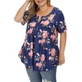 thumbnail image 2 of Plus Size Tops for Women Short Sleeve Buttons Up Blouses Flowy Floral Tunic Tops, 2 of 9