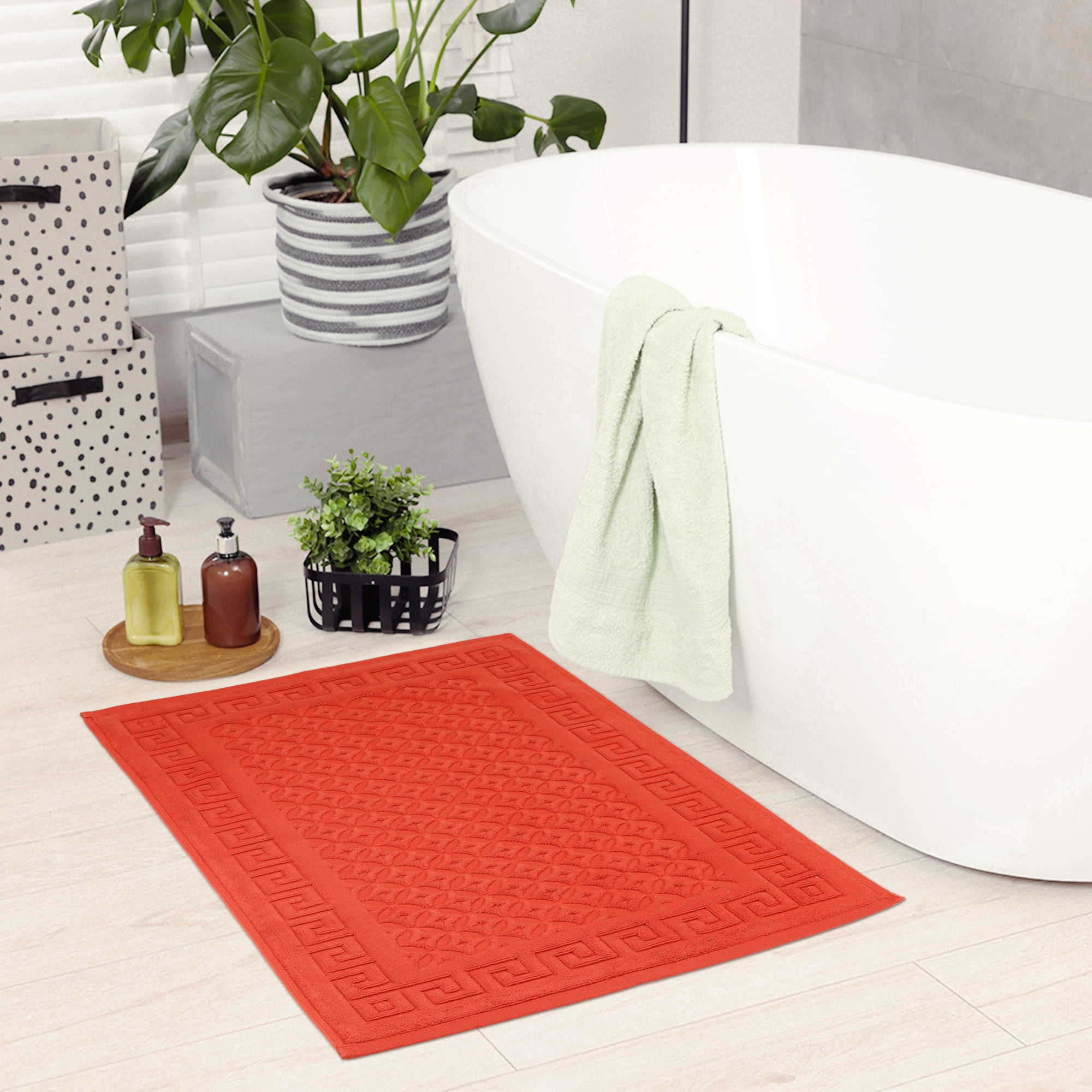 Unique Bargains Cotton Bath Mat Soft Bathroom Rug Absorbent Floor Towel Mats Orange