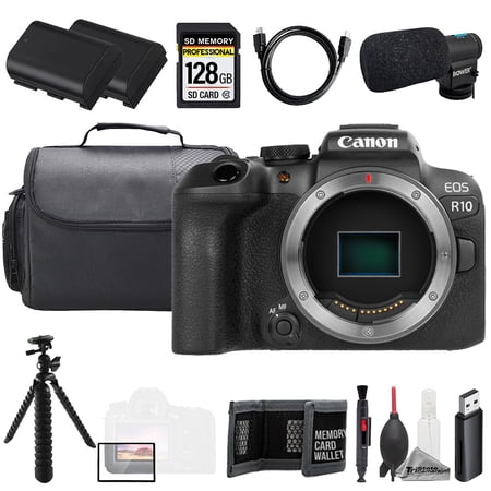 Canon EOS R10 (Body) + Mic + 128GB + Extra Battery+ Tripod- Accessory Kit (International Version)