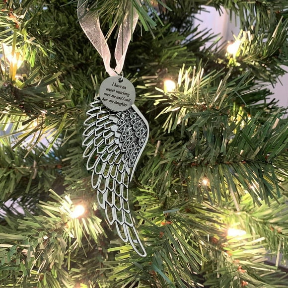 Xihbxyly Ángel Conmemorativo, Elegante Diseño de Alas Antiguas, Grabado "Mi Corazón Está En El Cielo", Adorno para Árbol de Navidad, Regalo para Compartir, Un Recuerdo Especial, Incluye Un Colgante.