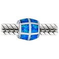 thumbnail image 2 of Bling Jewelry Womens Created Blue Opal Inlay Barrel Charm Bead .925 Sterling Silver for Bracelet, 2 of 3