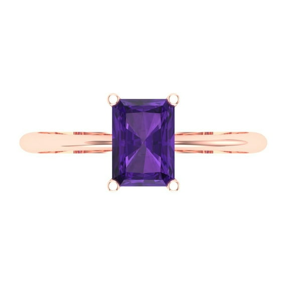 Clara Pucci 14K Rose Gold 1ct Amethyst Solitaire Ring for Women