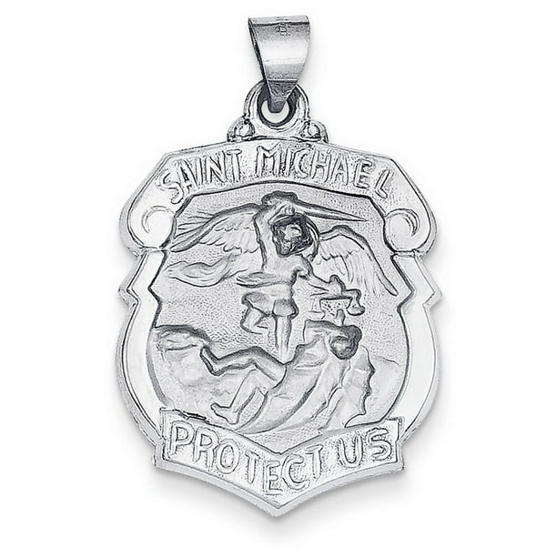Kevin Jewelers 14k White Gold Polished and Satin St. Michael Badge