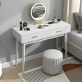 thumbnail image 5 of White Small Writing Desk with Drawers, 40 Inch Writing Desk for Home Office, Vanity Table with Solid Wood Leg for Small Spaces, 5 of 8