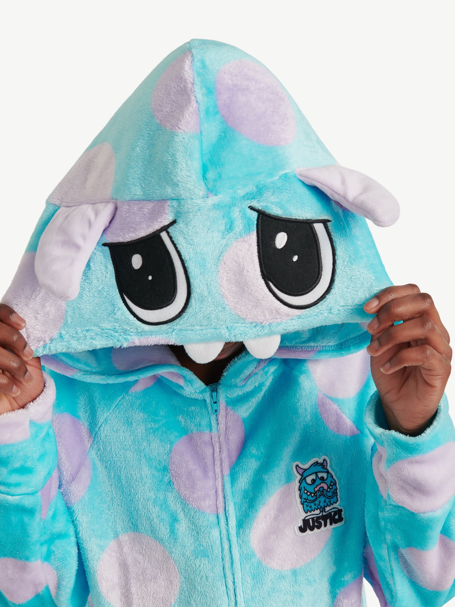 Justice Girls Long Sleeve Zip Front Hooded Onesie Pajama, Sizes 5-18