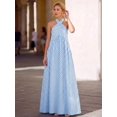thumbnail image 5 of Blue And White Striped Halter Neck Maxi Dress For Women, 5 of 7