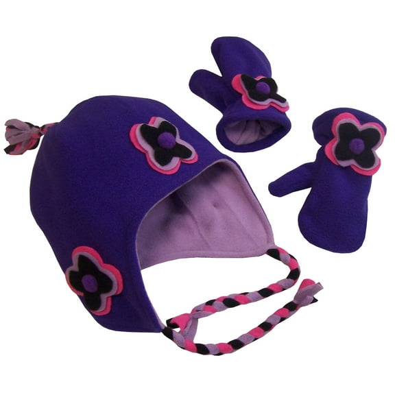 N'Ice Caps Girls Fleece Hat Mitten Winter Fully Lined Set Toddlers Baby Children Kids Purple