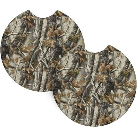 

2 Pack Car Coasters Mossy-Tree-Camo-Leaf Neoprene Cup Holder Pad Set Round Auto Cup Holder Insert Drink Coaster