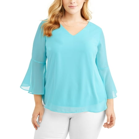 Capri Blouse - Women's Plus Size Bar Back Ruffle Blouse