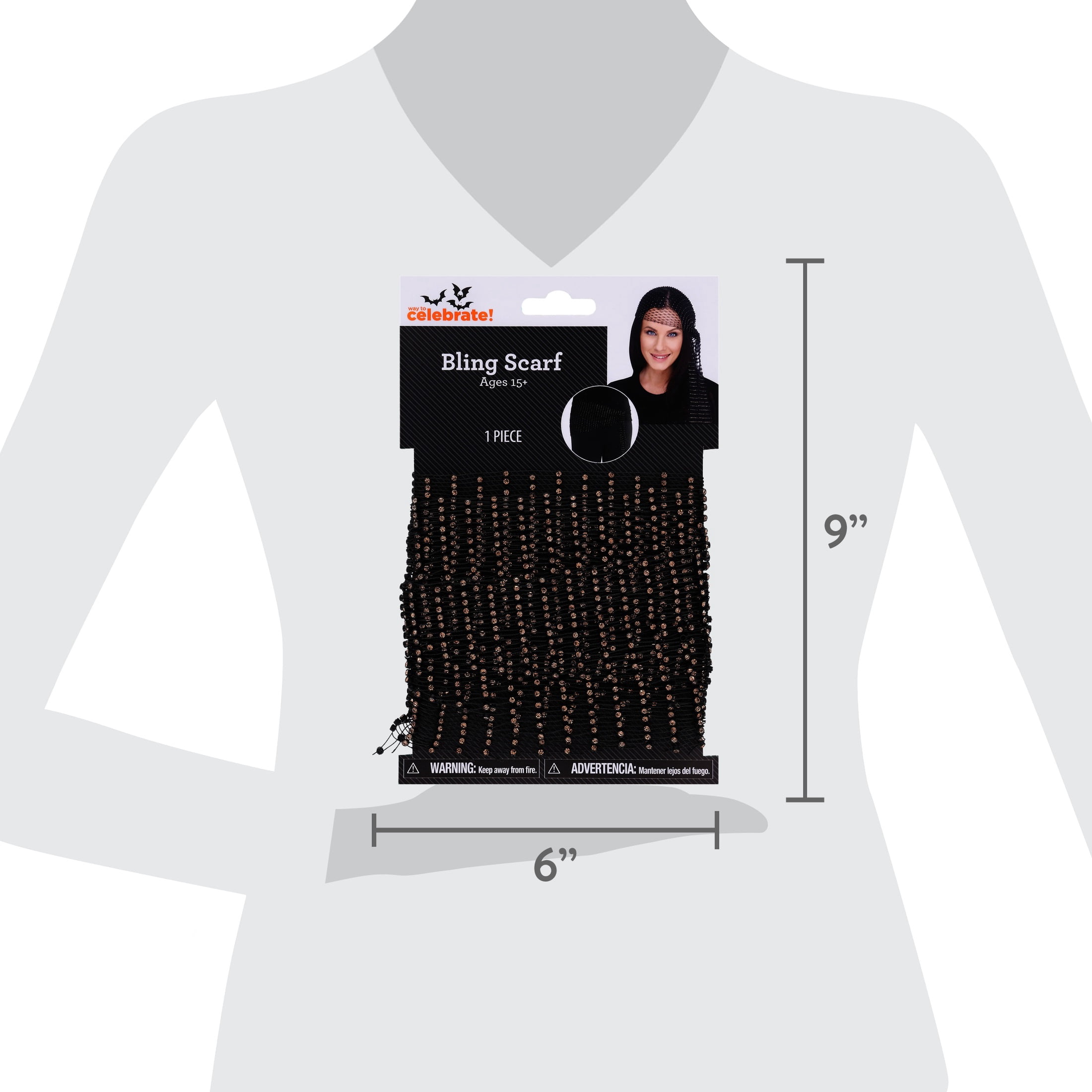 Bling Scarf Costume Accessory for Adults, Black and Gold, Halloween by Way To Celebrate