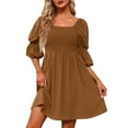 thumbnail image 4 of SELONE Beach Dresses for Women Summer Dresses for Women Casual Off the Shoulder Tube 3/4 Sleeve Square Neck Cold Shoulder Puff Sleeve Puff Smocked Chest Babydoll Mini Fashion Beach Classy Brown XXL, 4 of 9