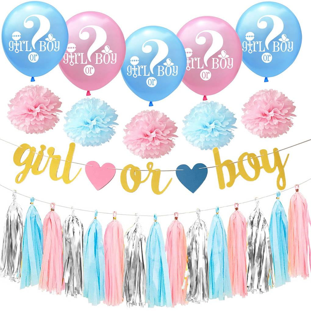 Hi.FANCY 1 Set Tissue Tassel Garland Paper Flower Banner Boy or Girl Letter Latex Balloon Gender Reveal Party Decoration