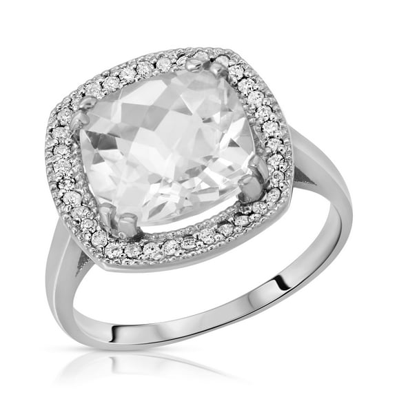 Galaxy Gold 14K Solid White Gold Cushion Cut 5.2 CTW Ring with Natural Diamonds and Natural White Topaz (7.5)