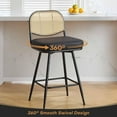thumbnail image 3 of Bar Stools Set of 3 Swivel Upholstered Counter Height Bar Stools 29"Faux Leather Barstools with Rattan Back&Metal Footrest Comfortable Kitchen Island Chairs Black, 3 of 7