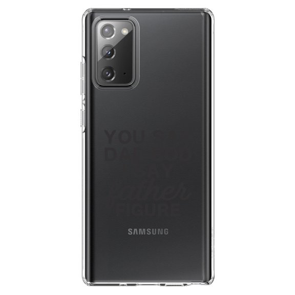 DistinctInk Clear Shockproof Hybrid Case for Samsung Galaxy Note 20 (6.7" Screen) - TPU Bumper Acrylic Back Tempered Glass Screen Protector - You Say Dad Bod, I Say Father Figure